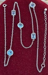VTG Sterling Silver 925 Aqua Blue Glass Station Necklace Adjustable 21” Signed