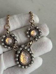 Vintage SARAH COVENTRY Empress Faux Fire Opal Glass Pearl Bead Necklace