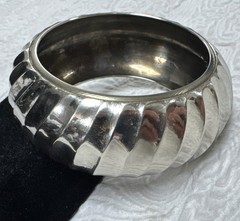 Vintage Chunky Silver Tone Brass Wide Ribbed Brutalist Cuff Bracelet 110 Grams