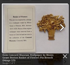 CONCORD MUSEUM MOSES GRANT BOSTON BASKET OF FLOWERS PIN BROOCH