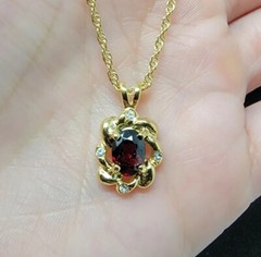 Vintage Gold Tone Red Ruby Cubic Zirconia Pendant Necklace
