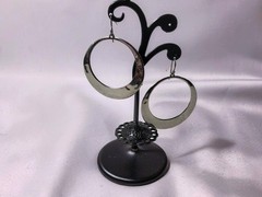 Vintage Silver Tone Hammered Ear Wire 1.78″ Diameter Hoop Earrings