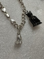 Unique Cat Charms Sterling Silver And Black Cat Italian Double Curb 925 Bracelet