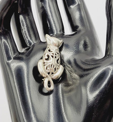 Cat Kitty Kitten Open Filigree Sterling Silver 925 Jezlaine Vintage Brooch Pin