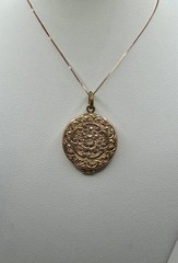 Antique Double Sided Rose Rolled Gold Flowers & Ribbon Design Locket Necklace