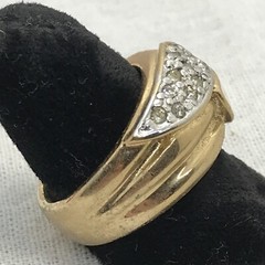 Vintage Signed 18K HGE Gold Plated Cream Enamel Rhinestone Ring varied sizes
