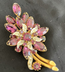 Vintage Julianna Brooch Purple/Pink Rhinestone Layered Floral Brooch 1950’s D E