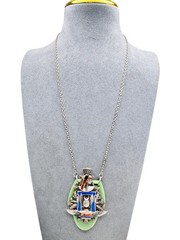 Antique French Egyptian Revival Winged Scarab Galalith Enamel Pendant Necklace