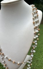 3-Layer Beaded Necklace Gold Tone Multicolor Neutral Boho Chic Long