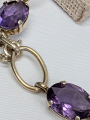 835 Silver Amethyst Bracelet Earring Set 7″ Mid Century Screw Back