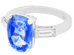 Antique 2.46 ct Sapphire and 0.38 ct Diamond, 18 ct White Gold Dress Ring