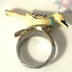 Vintage Bird Ring Enamel Figural Yellow Blue Novelty Size 6.75 Cottagecore