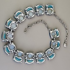 Vintage Thermoset Necklace Blue Silver Tone 15.5″