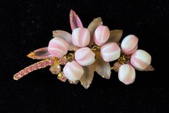 Verified Juliana D&E Brooch Pin Pink Stripe Givre Glass Rhinestone Floral 1960s