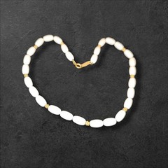 Vintage Direction One White Acrylic Bead Choker Collar Necklace Gold Accents 14″