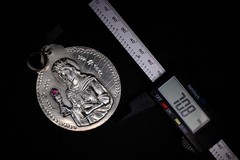 Vintage Sterling Silver St Barbara Pendant Ruby Gem 1 oz 30g Religious Medallion