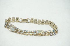 Vintage Aurora Borealis Rhinestone 2 Strand Bracelet Faux Diamond Tennis