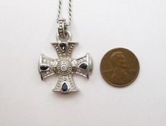 Judith Ripka 0.68CTW Sapphire 0.44CTW Diamond Cross Pendant 18K White Gold 16″
