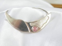 Vintage Sterling Silver 925 Artisan Modernist Rhodochrosite Slide Necklace