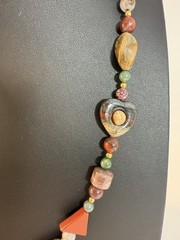 Multicolor Polished Gemstone 14k Gold Filled Bead Necklace Arrow Heart 38”