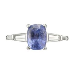 Vintage 1950 Cushion Sapphire Engagement Ring Platinum Tapered Baguette Diamonds