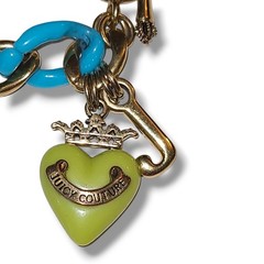 Juicy Couture Y2K Chunky Charm Bracelet Rare Blue Green Enamel Starter Gold Tone