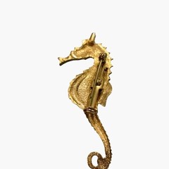 Vintage Seahorse Pin Brooch Green Orange Enamel Nautical Tropical Jewelry