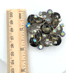 Vintage Rhinestone Brooch Smoky Gray Black Silver Tone Statemen