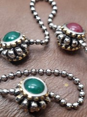 Vintage Silver Tone Ball Chain Necklace Glass Beads 36in