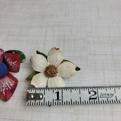 Leather Flower Brooches From Canada Dogwood Wildflower Lot of 2