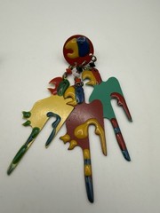 Vintage Dangle Enameled Parrot Earrings 4”