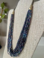 Vintage Oil Slick Iridescent Bead Torsade Necklace Statement Brass Boho Chic