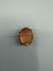 Vintage Carved Shell Cameo Brooch Pendant 1/20 12K GF Lady Portrait Twist Frame