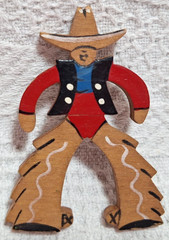 Vintage Cowboy Brooch WWII 1940s Cut Out Painted Wood YeeHaw!