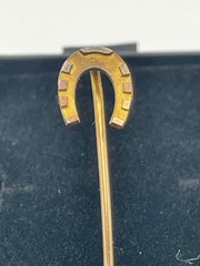 Antique 10K Gold Horseshoe Stick Pin Lucky Equestrian Lapel Pin 2”