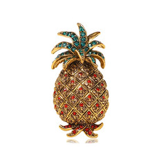 Vintage Rhinestone Pineapple Brooch Pin, Champagne Fruit Corsage Jewelry