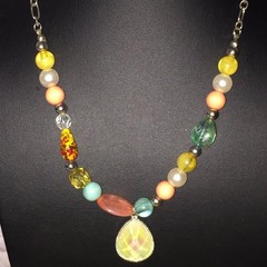 Vintage Multi-Color Beaded Necklace Silver Tone Metal Acrylic Glass Beads Boho
