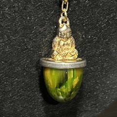 Vintage 30g Green Yellow Tested Bakelite Buddha Fob Pendant French 32” Necklace