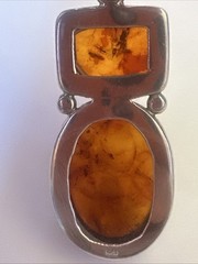 Vintage Sterling Silver 925 Big Cognac Amber Pendant 12.96g
