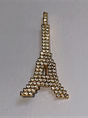 Dorothy Bauer Pin Eiffel Tower Austrian Crystals Gold-tone Metal 2 1/4 Inches