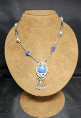 SILVER 800 TURQUOISE NECKLACE VINTAGE JEWELLERY COLLECTABLES GIFT