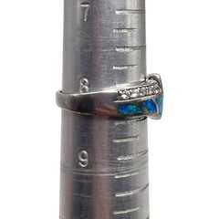 Vintage Blue Fire Opal with CZ Accents 925 Sterling Band Ring, size 8.25