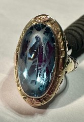 RARE VINTAGE 1930s UNCAS 14K TRI-COLOR GOLD BLUE SPINEL COCKTAIL RING 4.78 g