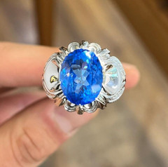 Natural Oval Cut Shape Blue Topaz Ring Top Sterling Silver 925 Band Unique Ring