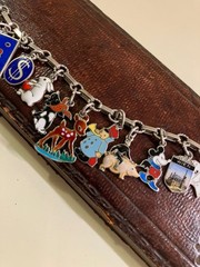 RARE VINTAGE AUSTRIA 800 SILVER ENAMEL LOADED CHARM BRACELET ESTATE FIND A+