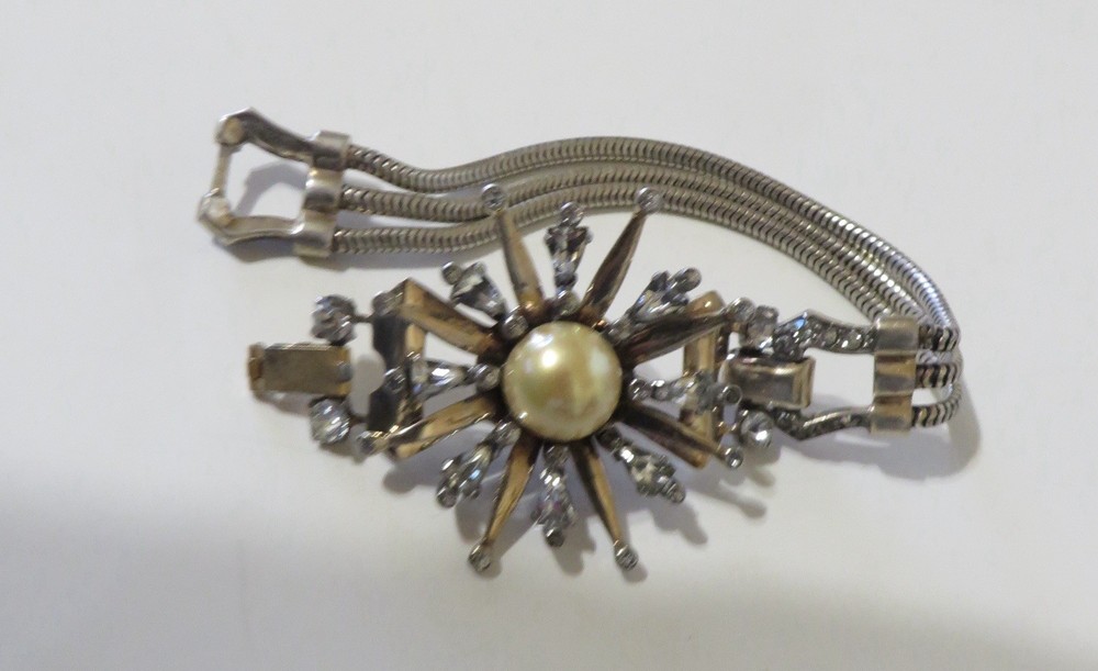 Vintage Jomaz Joesph Mazer Sterling Rhinestone Atomic Burst Bracelet