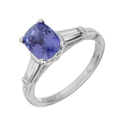 Vintage 1950 Cushion Sapphire Engagement Ring Platinum Tapered Baguette Diamonds