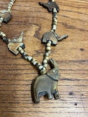 Vintage Carved Elephant & Natural Round Bead Necklace Boho Beach Africa Tribal