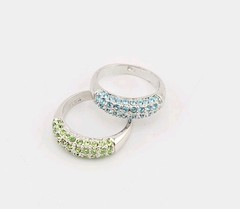 Vtg Ring Set 2pc Sz 9 Green Blue Cubic Zirconia Stackable 18KGE Fashion Jewelry