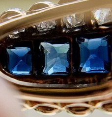 Antique 14K Gold Sapphire & Diamond Saddle Ring Victorian Edwardian Estate 7.25